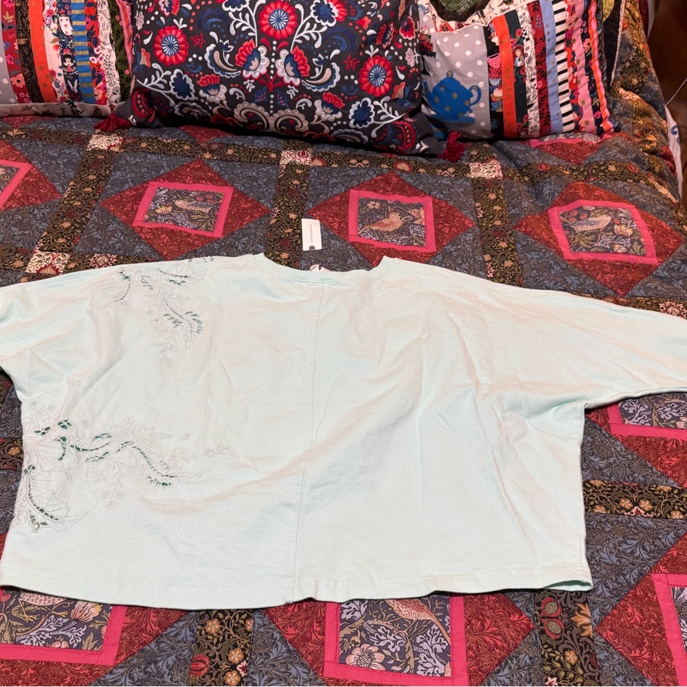 NWT Anthropologie Embroidered Cutwork Sweatshirt in Sky Blue - Size: M - Picture 13 of 13